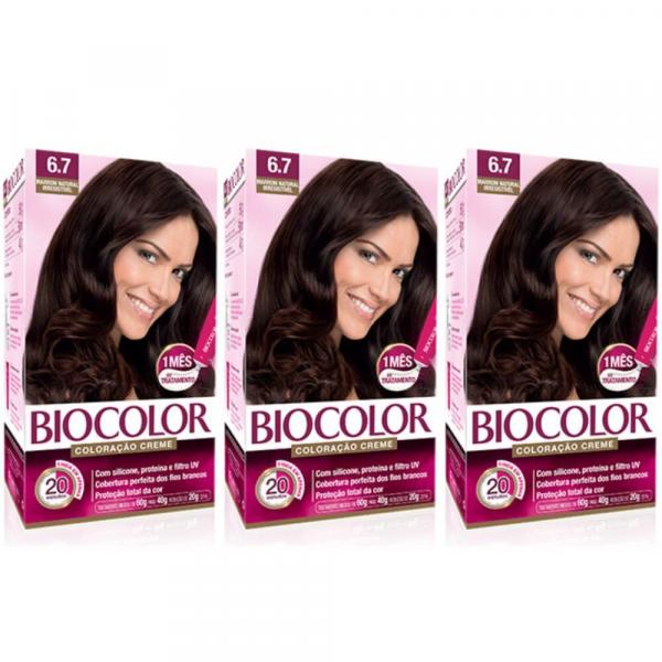 Biocolor Coloração Kit 6.7 Marrom Natural Irresistível (Kit C/03)