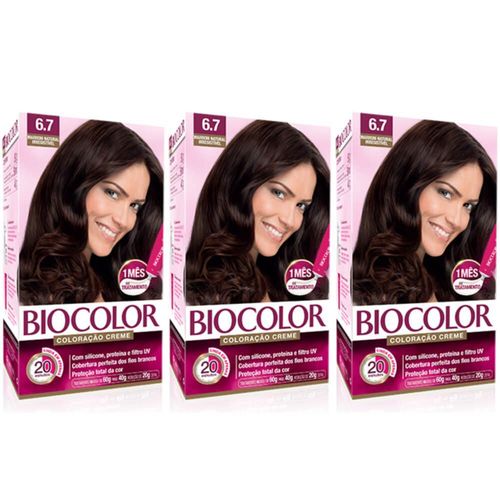 Biocolor Coloração Kit 6.7 Marrom Natural Irresistível (kit C/03)