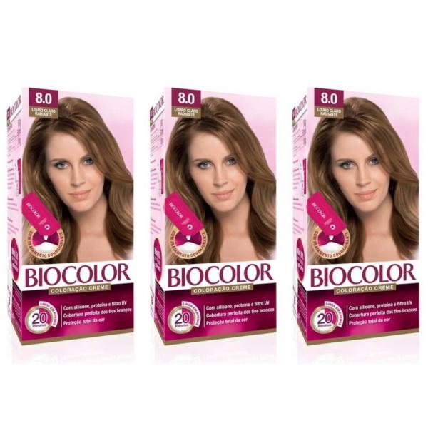 Biocolor Coloração Mini 8.0 Louro Claro Radiante (Kit C/03)