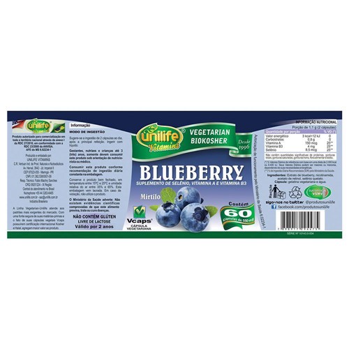 Blueberry 60 Cápsulas 550mg Mirtilo - Unilife