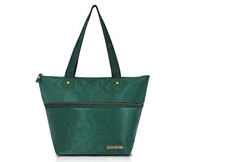 Bolsa Shopper Compras Expansivel Média com Bolso Interno Estampa Damasco Jacki Design Verde