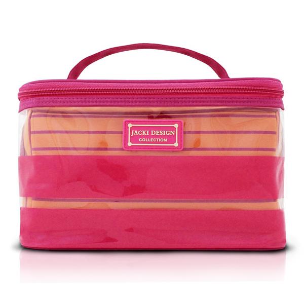 Bolsinha Frasqueira 2 em 1 Maquiagem e Acessorios Grande Colection Listrada Jacki Design Pink