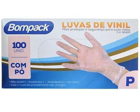 Bompack Luvas de Vinil C/ Pó de 100 Unidades Tamanho P