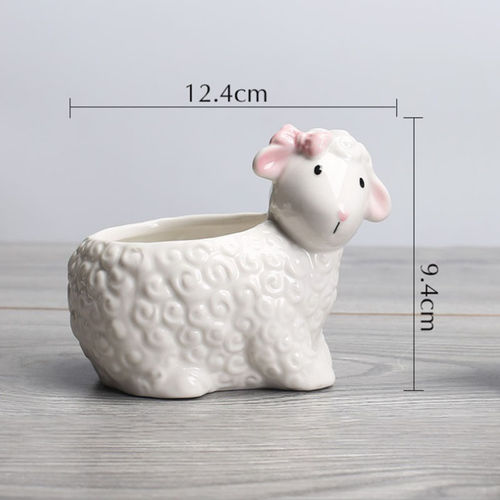 Bonito criativa Ceramic Flower Pot Sheep Forma vegetais hidropônicos Branco Flowerpot