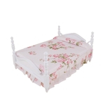 Bonito Mini floral branco Princesa Printing Bed Móveis Toy para 01:12 Doll House