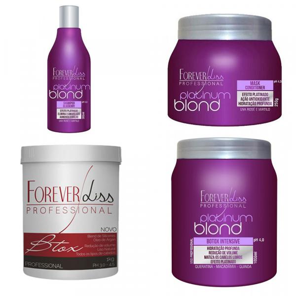 Bottox Capilar Argan Oil Forever Liss 1Kg e Kit Platinum Blond Shampoo Máscara e Bottox