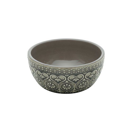 Bowl Cerâmica Decor Embossed Heart And Flowers Cinza
