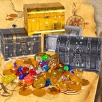 Box Treasure retro com bloqueio Brinquedos para Party Favors Props Decoração do tesouro do pirata para crianças Dress up tools
