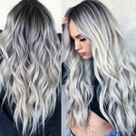 Bleaching and dyeing gray Ombre color 70cm long wavy medium haircut synthetic wigs heat resistant free dropping