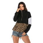 Brasão Mulheres leopardo retalhos capuz Zipper Sports Hoodies Casual Pullover Feminino solto capa costura com capuz
