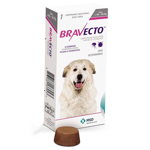Bravecto Anti Pulgas e Carrapatos para Cães de 40 a 56kg - Msd Saúde Animal