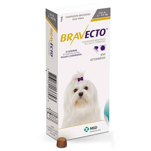Bravecto Anti Pulgas e Carrapatos para Cães de 2 a 4,5 Kg - Msd Saúde Animal