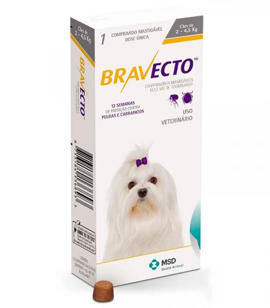 Bravecto Antipulgas e Carrapatos para Cães de 2 a 4,5 Kg - Msd Saúde Animal
