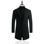 -Breasted único homens de Slim casaco de lã V-Neck Solid Color lapela Durante Tamanho Médio Longo Overcoat