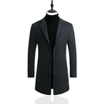 -Breasted único homens de Slim casaco de lã V-Neck Solid Color lapela Durante Tamanho Médio Longo Overcoat