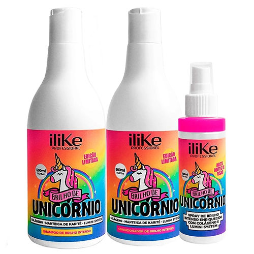 Brilho de Unicórnio Ilike 3 Itens (shampoo Condicionador e Spray) - Ilike Professional