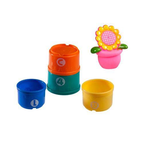 Brinquedos Amigos do Jardim e 4 Potes Coloridos no Banho Girotondo Baby