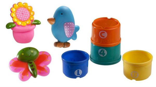 Brinquedos Amigos do Jardim e 4 Potes Coloridos no Banho Girotondo Baby