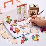 Brinquedos do bebê de madeira Board Desenho Define Brinquedos Educativos com Animais de viaturas colorir livros para crianças Brinquedos para Crianças Presentes do Dia das Bruxas