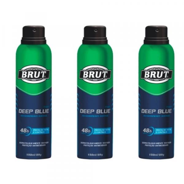 Brut Deep Blue Desodorante Aerosol 48h 150ml (Kit C/03)