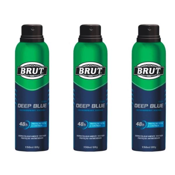 Brut Deep Blue Desodorante Aerosol 48h 150ml (Kit C/03)