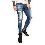 Buraco do estilo do lápis Jeans para homens confortável alta elástica Skinny Pants