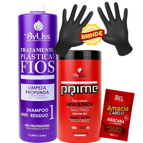 Byliss Shampoo Dilatador Plástica dos Fios+ Btox Redutor Prime 1kg+ Luvas+ Sachê