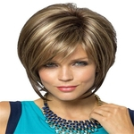 Picture color hair Afro Short hair cuts blonde bob wig Fluffy fashion mix with bangs Straight Synthetic african fashion wigs for women