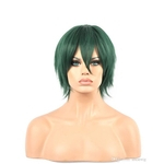 Charming Women Short Straight Green Layered Bngs Synthetic Hair Kanekalon Heat Resistant Cosplay Party Hair Full Wigs