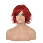 Women Short Red Straight Layered Hair Daily Club Hair Synthetic Kanekalon Heat Resistant Cosplay Party Hair Full Wigs