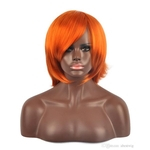 DIY-WIG Women Short Orange Layered Club Straight Synthetic Kanekalon Heat Resistant Cosplay Party Hair Full Wigs