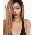 Natural Hairline Long Straight Synthetic Lace Front Wig Black Roots Ombre Brown Wigs High Temperature Hair Cheap Wigs For Black Women