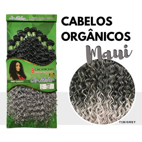 Cabelo Orgânico Cacheado Maui - Ser Mulher - Cor T1b/grey - Preto com Cinza