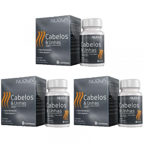 Cabelos e Unhas Nuova - 3 Unidades de 60 Cápsulas - Catarinense Pharma