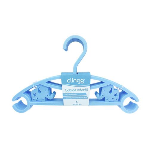 Cabide Infantil Elefantinho Azul C/ 6 Unidades-clingo