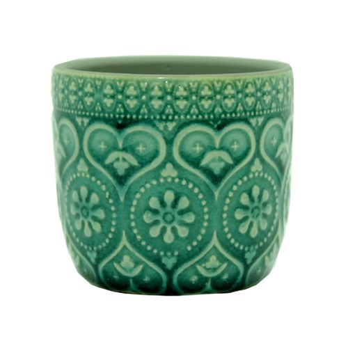 Cachepot Cerâmica Embossed Hearts And Flowers 7 Cm Verde