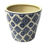 Cachepot De Ceramica Bege E Azul 14cm X 12cm