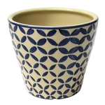 Cachepot De Ceramica Bege E Azul 14cm X 12cm