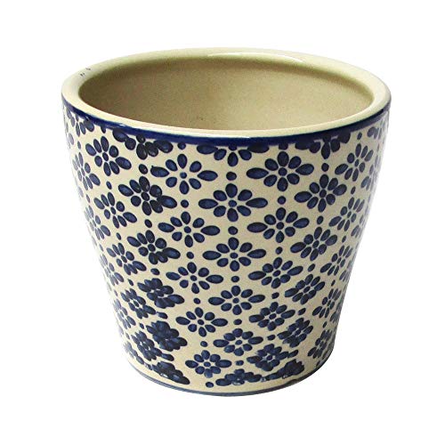 Cachepot de Ceramica Bege e Azul