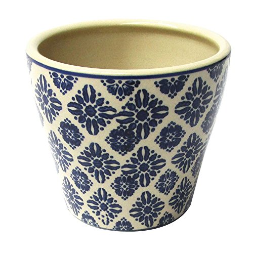 Cachepot Decorativo Cerâmica Bege e Azul 14x13cm Do0014