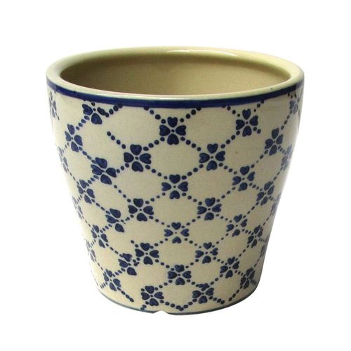 Cachepot Decorativo Cerâmica Bege e Azul 14x13cm Do0015