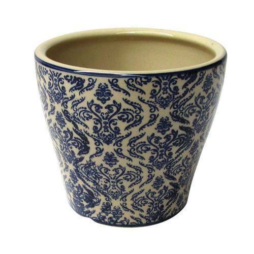 Cachepot Decorativo Cerâmica Bege e Azul 14x13cm Do0016