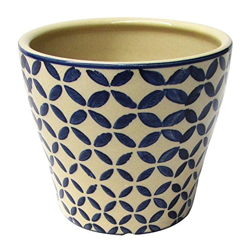 Cachepot Decorativo Cerâmica Bege e Azul 17,5x15cm Do0021