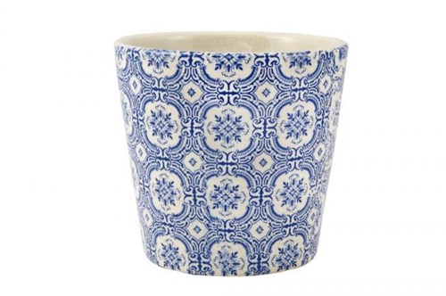 Cachepot Decorativo de Ceramica Branco e Azul - Mart
