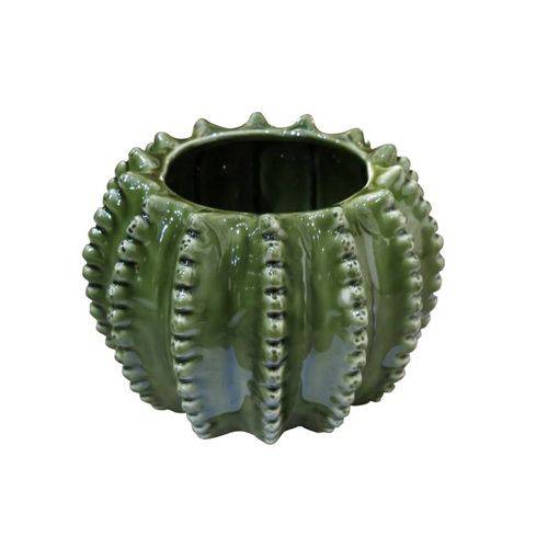 Cachepot Vaso Cerâmica Barrel Cactus Verde Grande