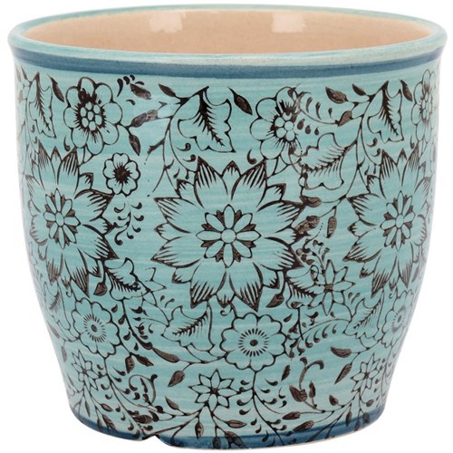 Cachepot Vaso Cerâmica Justina Azul 12,5X14cm Cachepô
