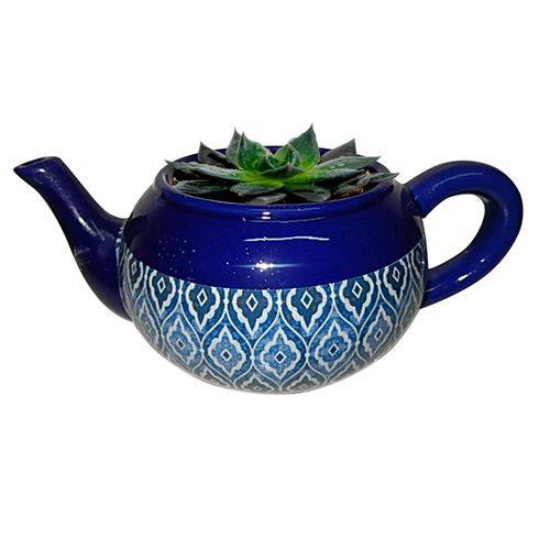 Cachepot, Vaso Decorativo 27cm de Cerâmica Teapot Blue Marrocan Azul Urban - H40407