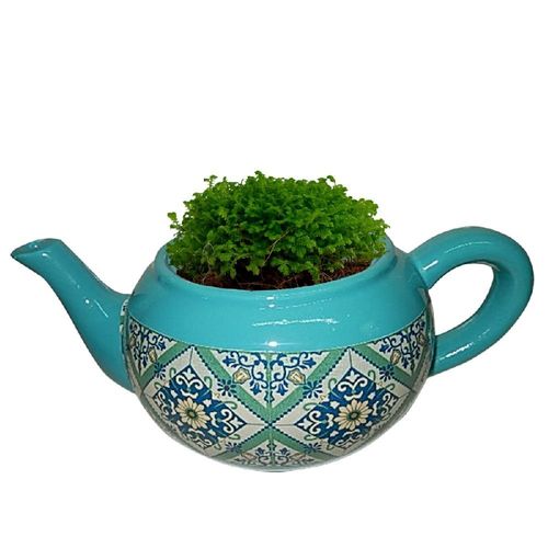 Cachepot, Vaso Decorativo 27cm de Cerâmica Teapot Portuguese Tile Verde Urban - H40406