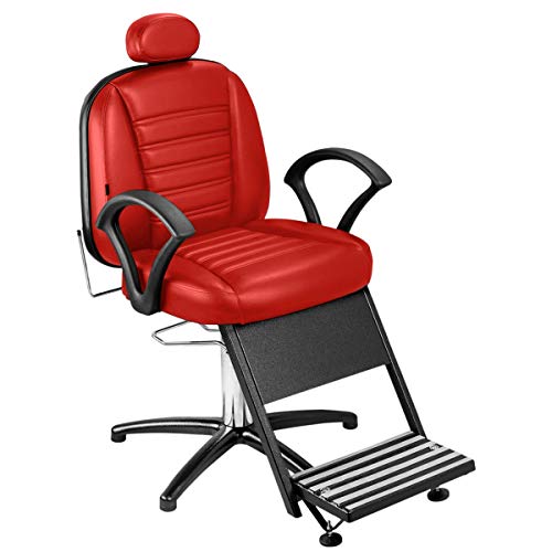 Cadeira de Barbeiro Madri Reclinável com Pé Pentapé - Vermelho