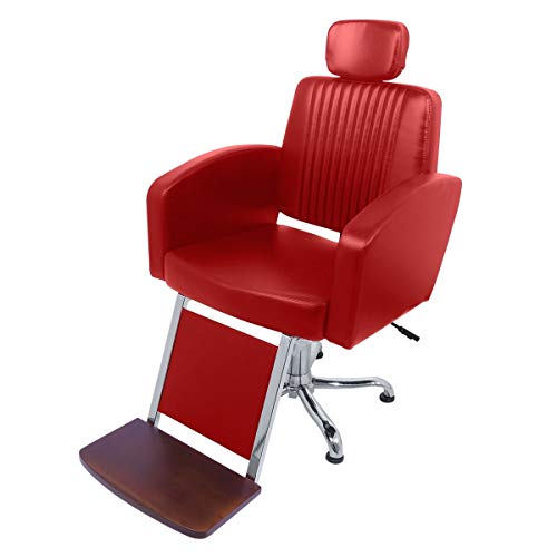 Cadeira de Barbeiro Montana Encosto Reclinável - Vermelho